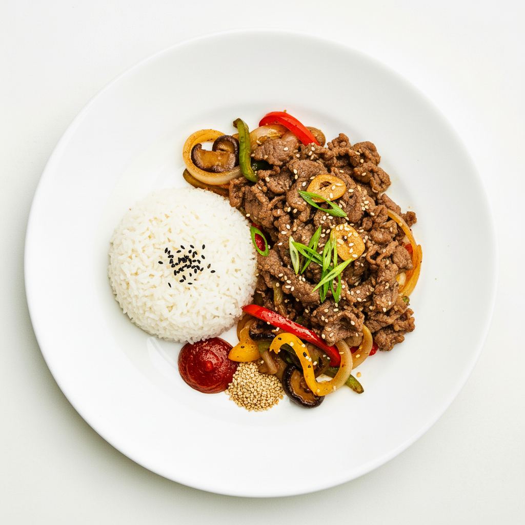 Korea Style Bulgogi Beef and Salad Full