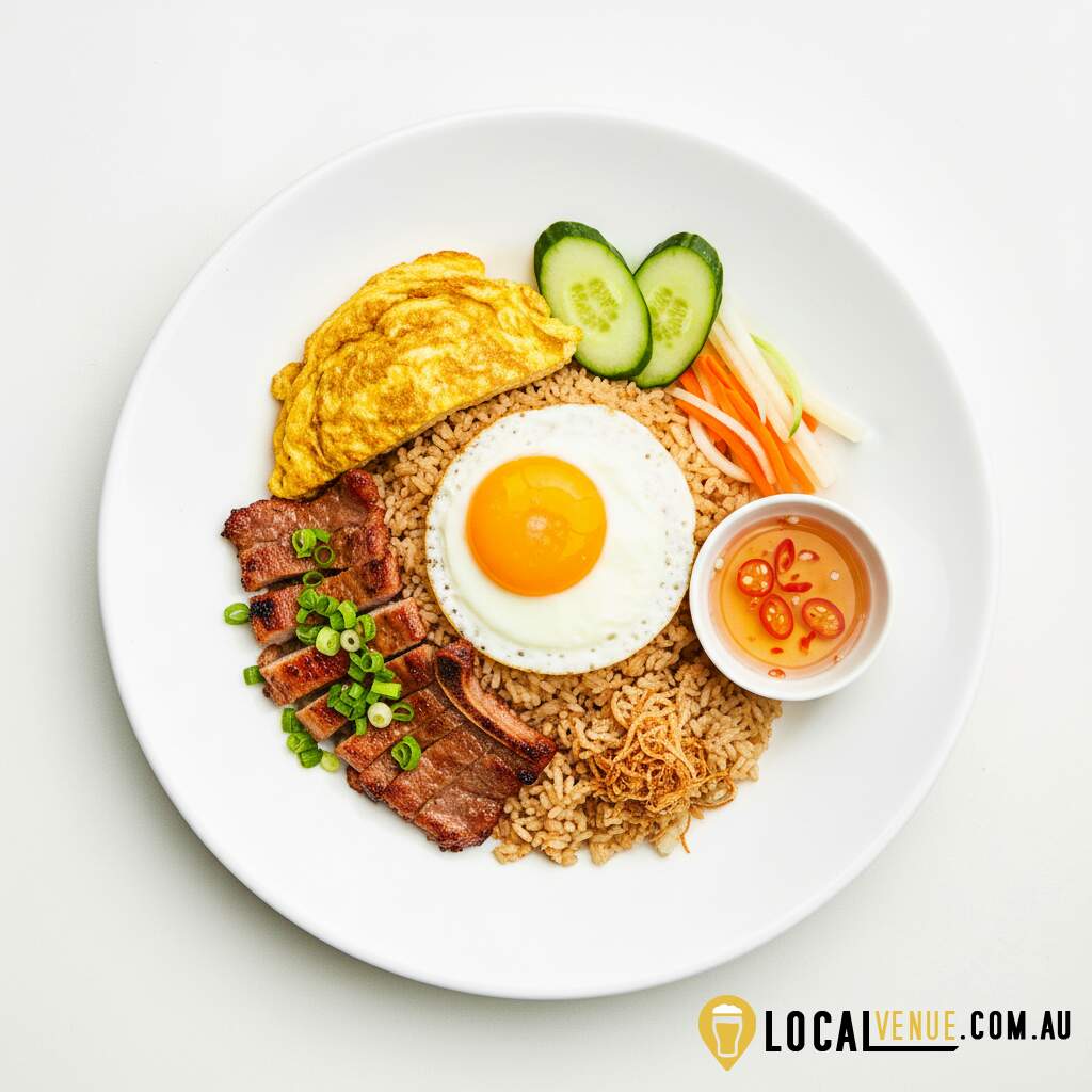 23. Grilled Lemongrass Pork Chop, Shredded Pork and Fry Egg with Tomato rice Full