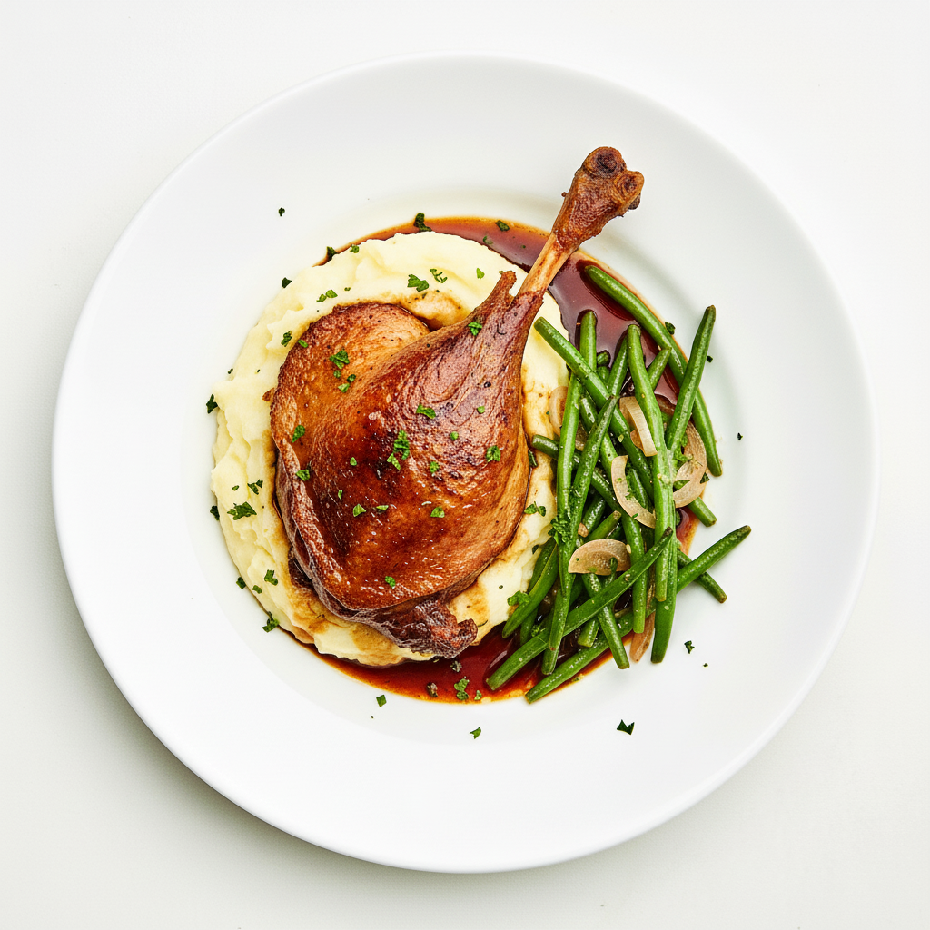 Confit duck Maryland w/ carrot purée, roasted carrots & redcurrant sauce Full