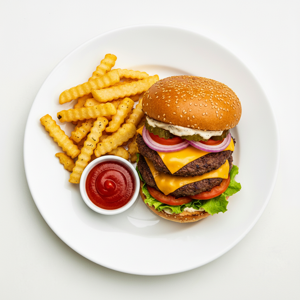 Double beef, cheese & bacon burger Full