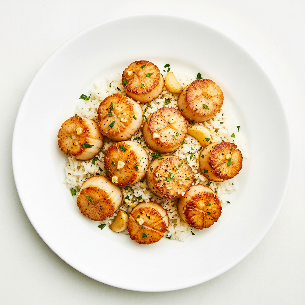 Scallops with Garlic and Seasonal Vegetables Full