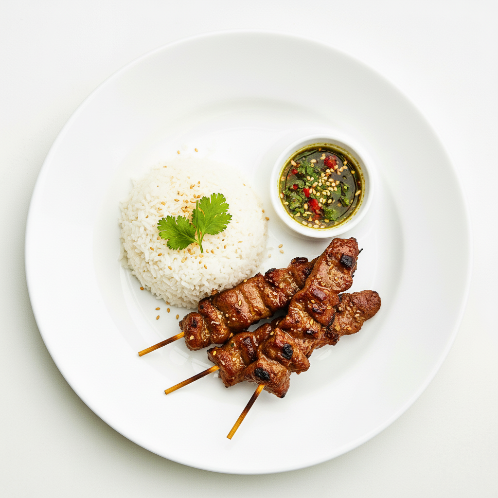 Thai grilled marinated pork sticks (moo phing) w/ nahm Jim dipping sauce Full