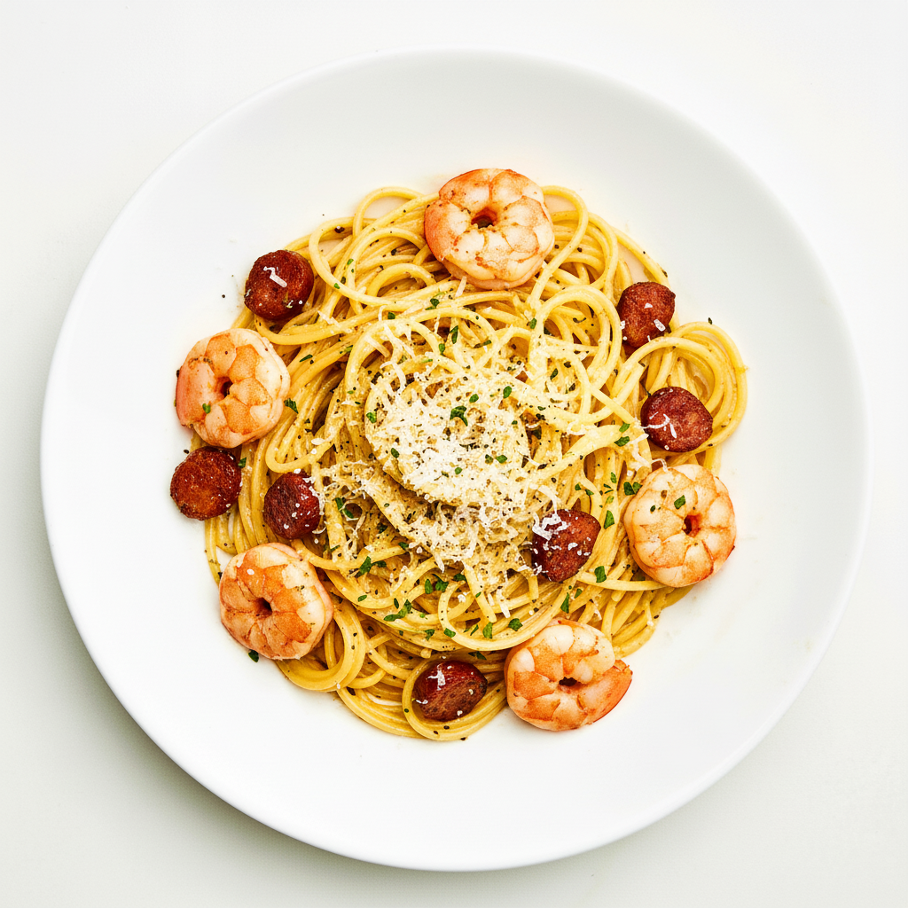 Chorizo & Prawn Pasta Full