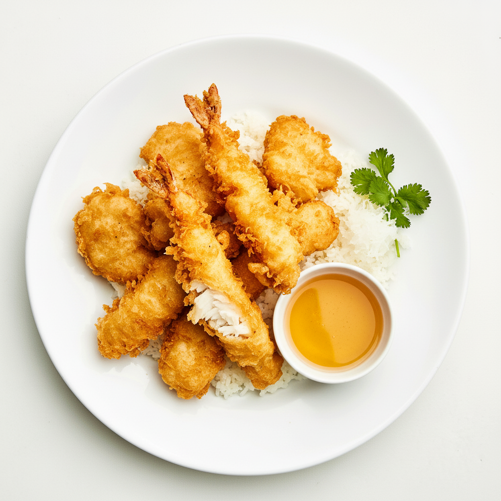 Tempura Fish with Chips and Salad Full