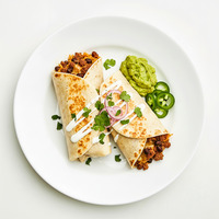Black bean Burritos w/ avocado salsa and sour cream