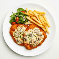 CHICKEN SCHNITZEL BOSCAIOLA