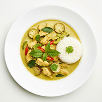 Roast pumpkin yellow curry- braised bok choy (v)