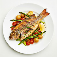 Baked snapper fillet - grilled broccolini - lemon butter sauce