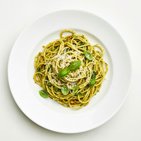 GRILLED ZUCCHINI, PEA, PESTO, LINGUINE, PARMESAN