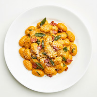 Fried gnocchi - roasted pumpkin - baby spinach - pine nuts - burnt butter - pumpkin glaze