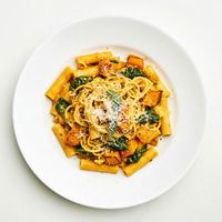Orecchiette pasta - roasted pumpkin - baby spinach - basil cream sauce - parmesan