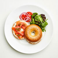 Premium smoked salmon - caper cream cheese, pickled onion, cucumber & rocket